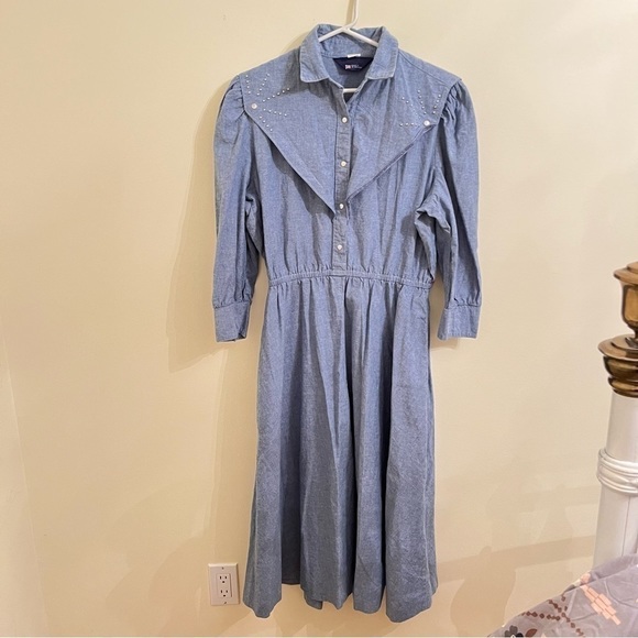Vintage Panhandle Slim Denim Western Midi Dress 100% Cotton - Picture 1 of 13